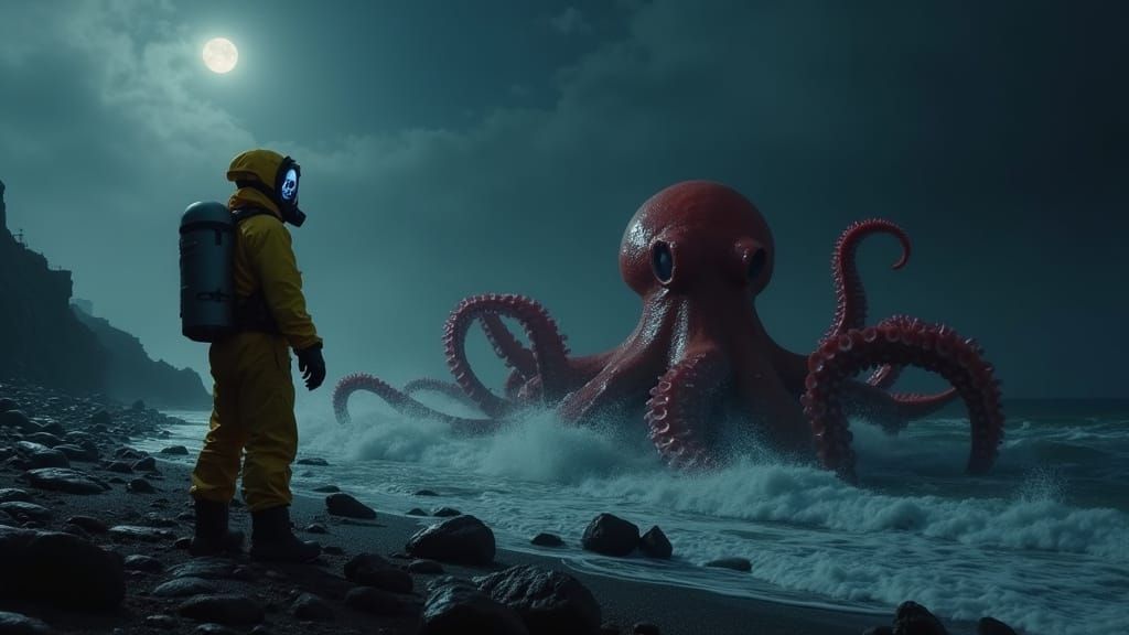 Government Rescue Diver Confronts Red Octopus Menace at Shor...