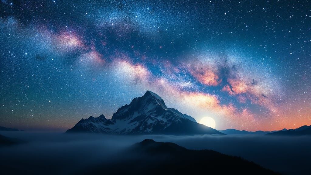 Majestic Starry Mountain Peak in Cinematic Style