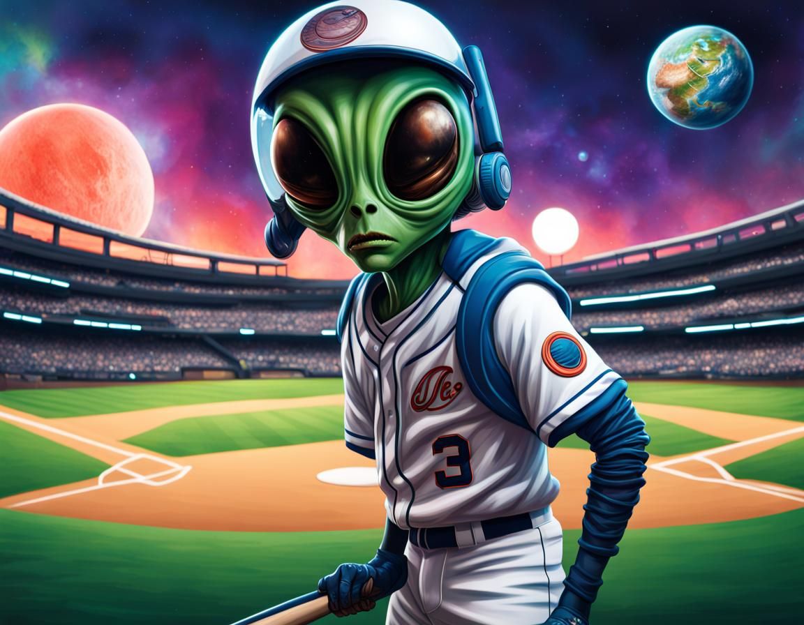 Alien Baseball Player Ready to Strike