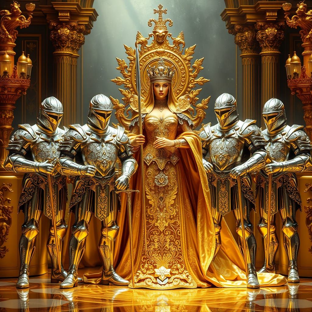 Baroque Knights Guard Golden Queen in Diamond and Silver Arm...