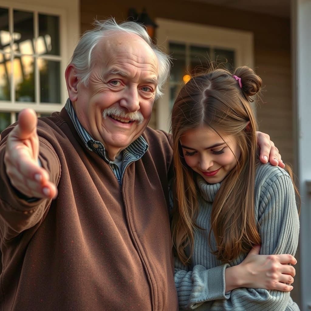 Elderly Man Offers Forgiveness to a Young Girl in Warm Porch...
