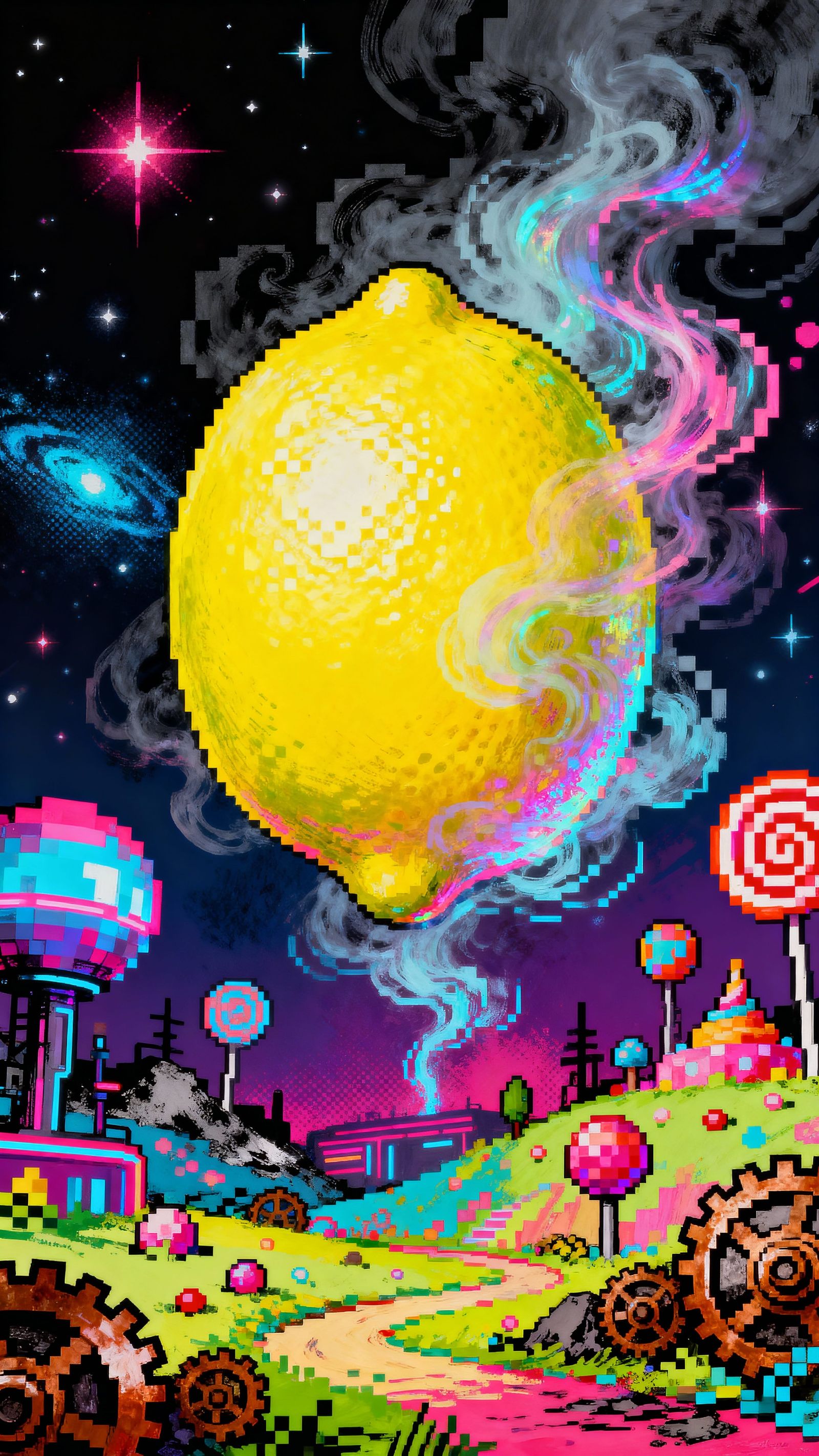 Epic Lemon in Retro Cyberpunk Style