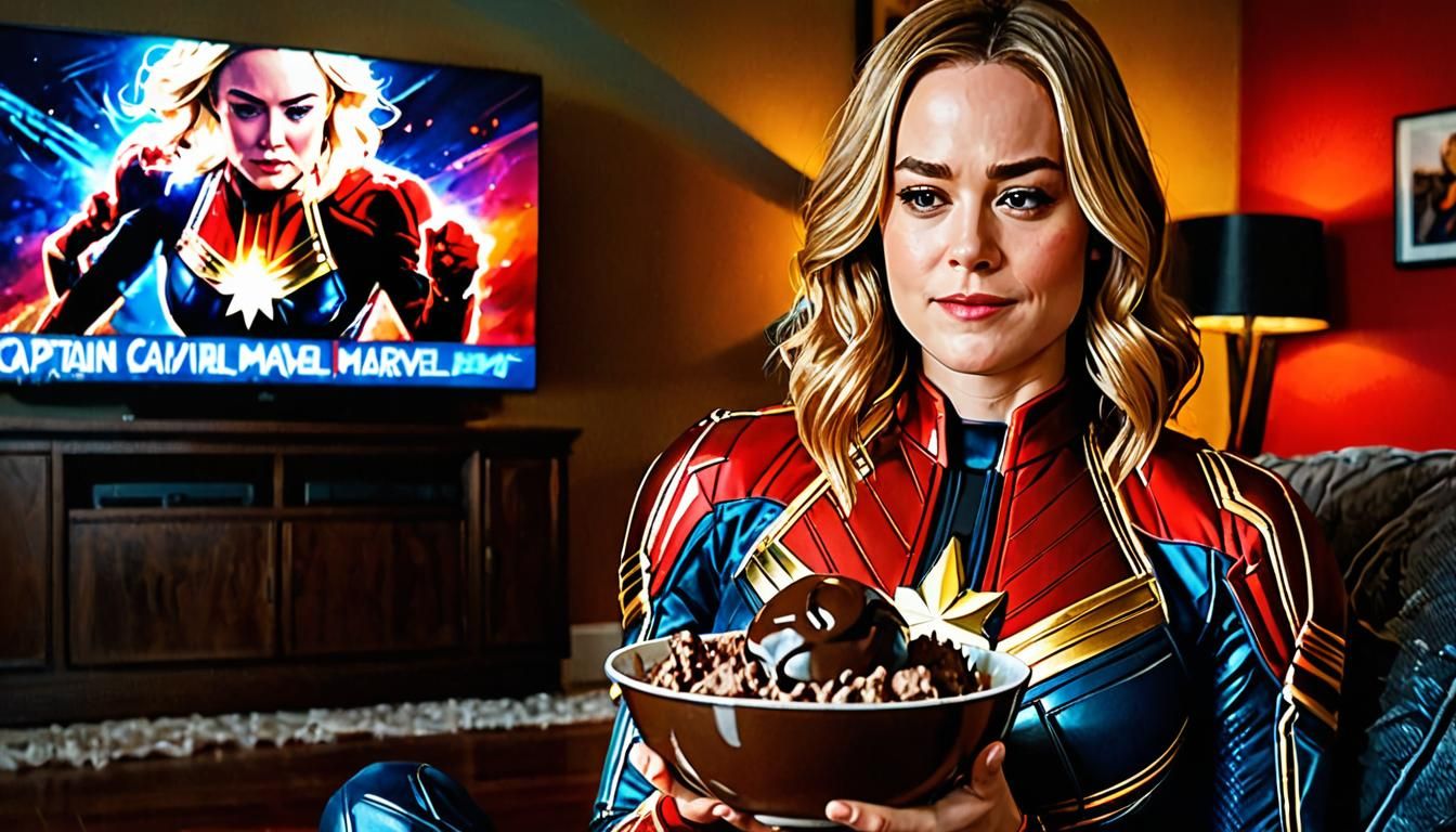 Captain Marvel's Cozy Night: Cinematic Oil Painting