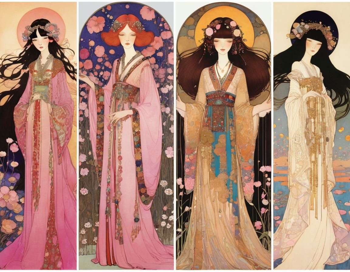 Fantastical Spring Pinks in Art Nouveau Style