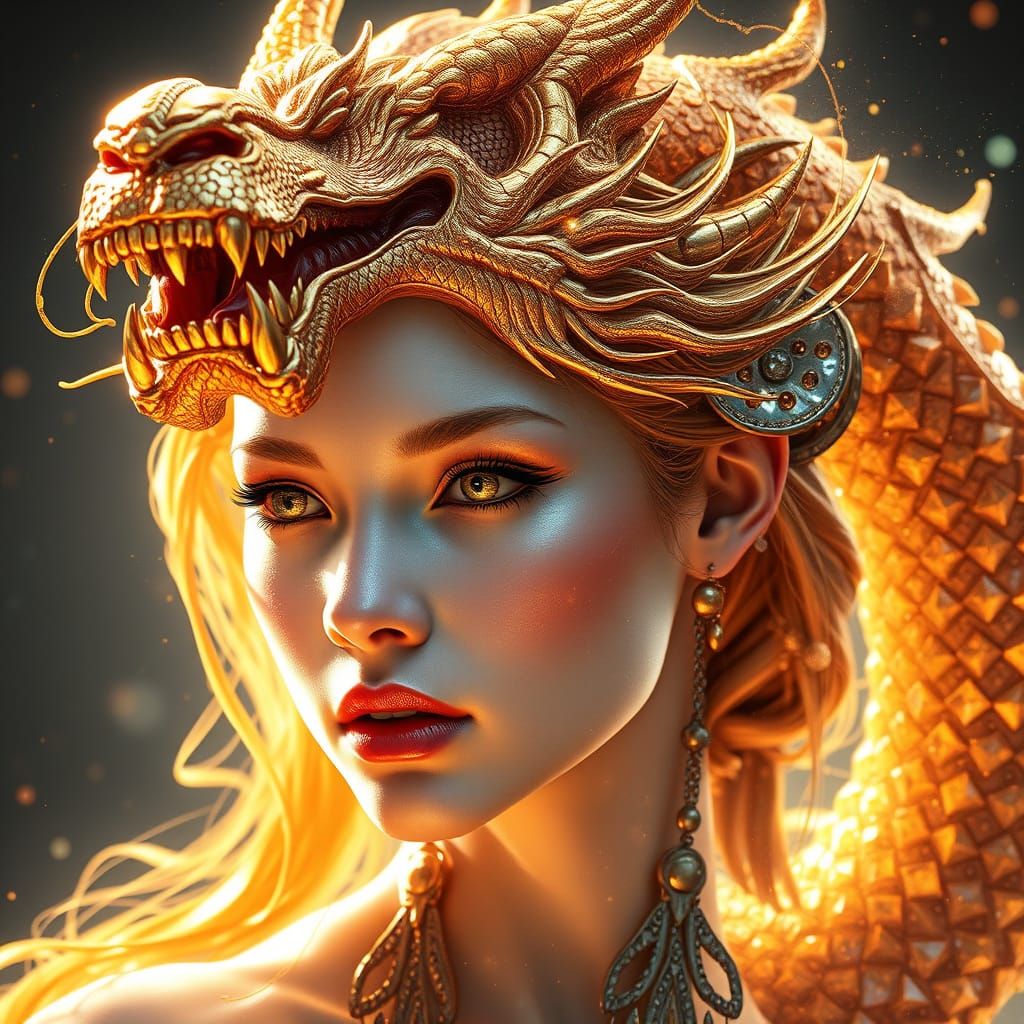 Dragon Princess Portrait in Hyperdetailed Fantasy Art