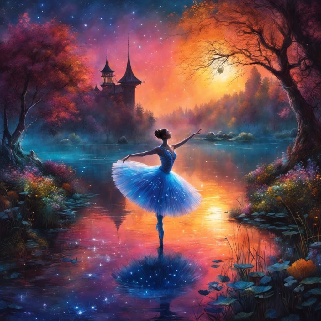 Moonlit Ballerina Dance: Bioluminescent Fantasy Art