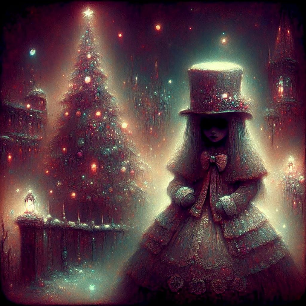Surreal Gothic Christmas Girl in Soft Pastels