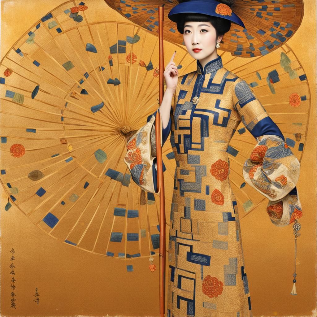 Woman in Qipao, Klimt-Inspired Art from Harbin