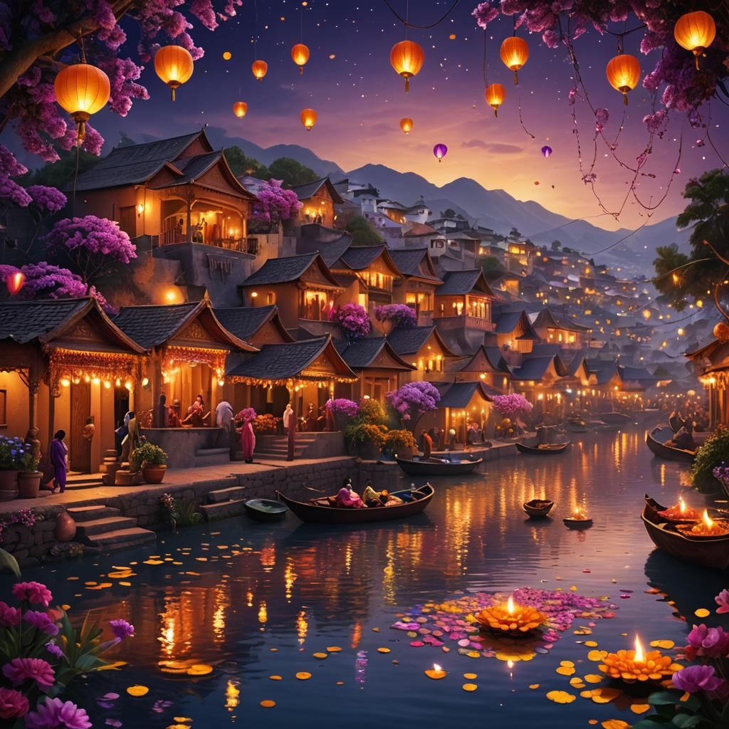 Vibrant Diwali Celebration in Indian Village: Matte Painting