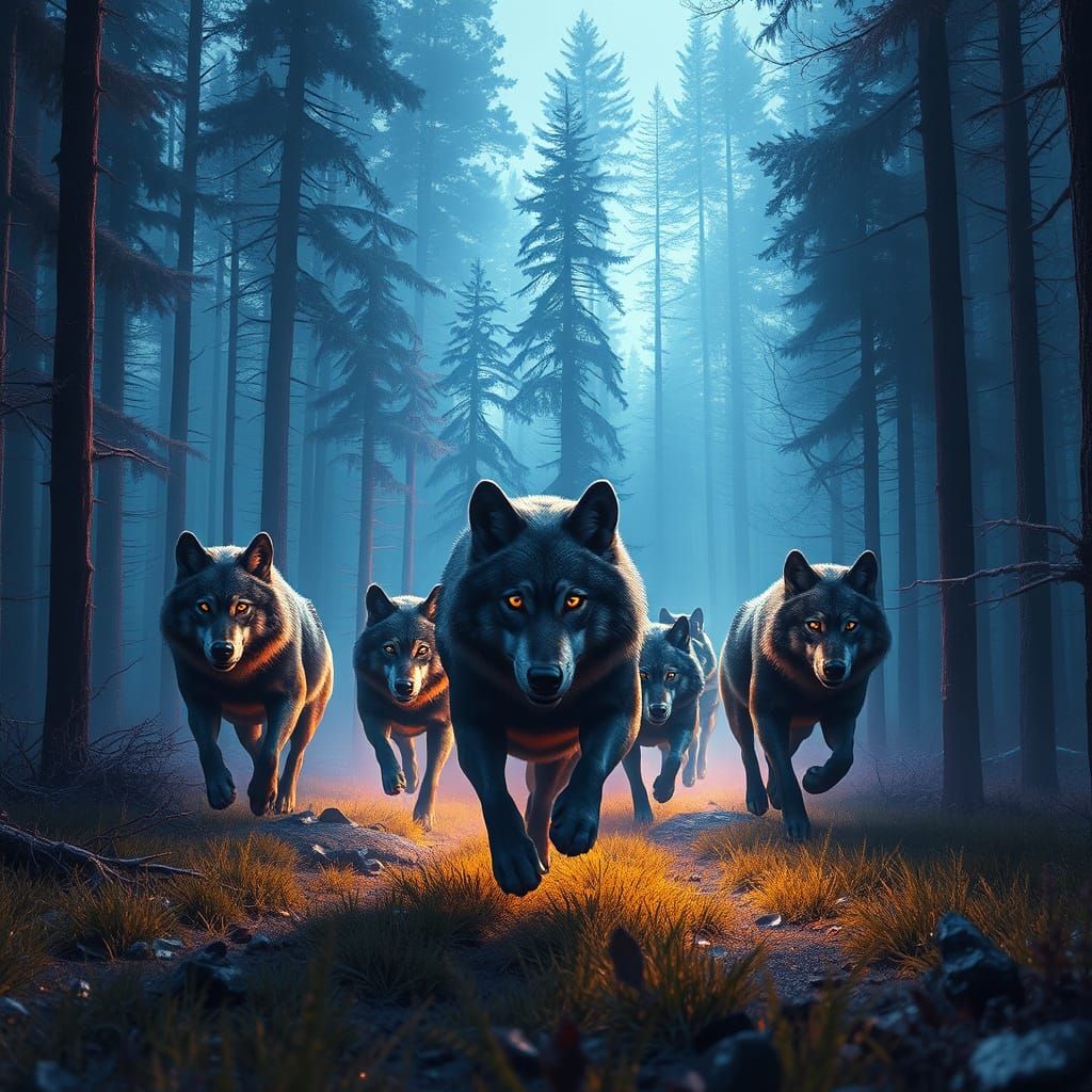 Realistic Dark Fantasy Wolf Pack Masterpiece in 8K Resolutio...