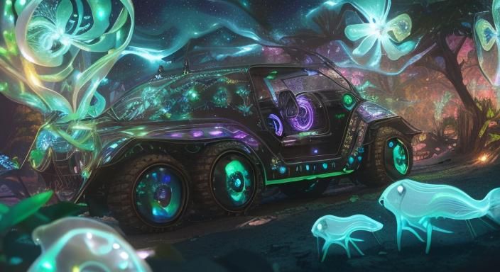 Bioluminescent Glass Snail Shell in Starry Night