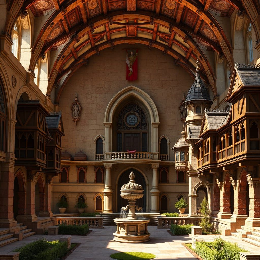 Majestic Stone Hall with Granite Walls and Vaulted Ceilings