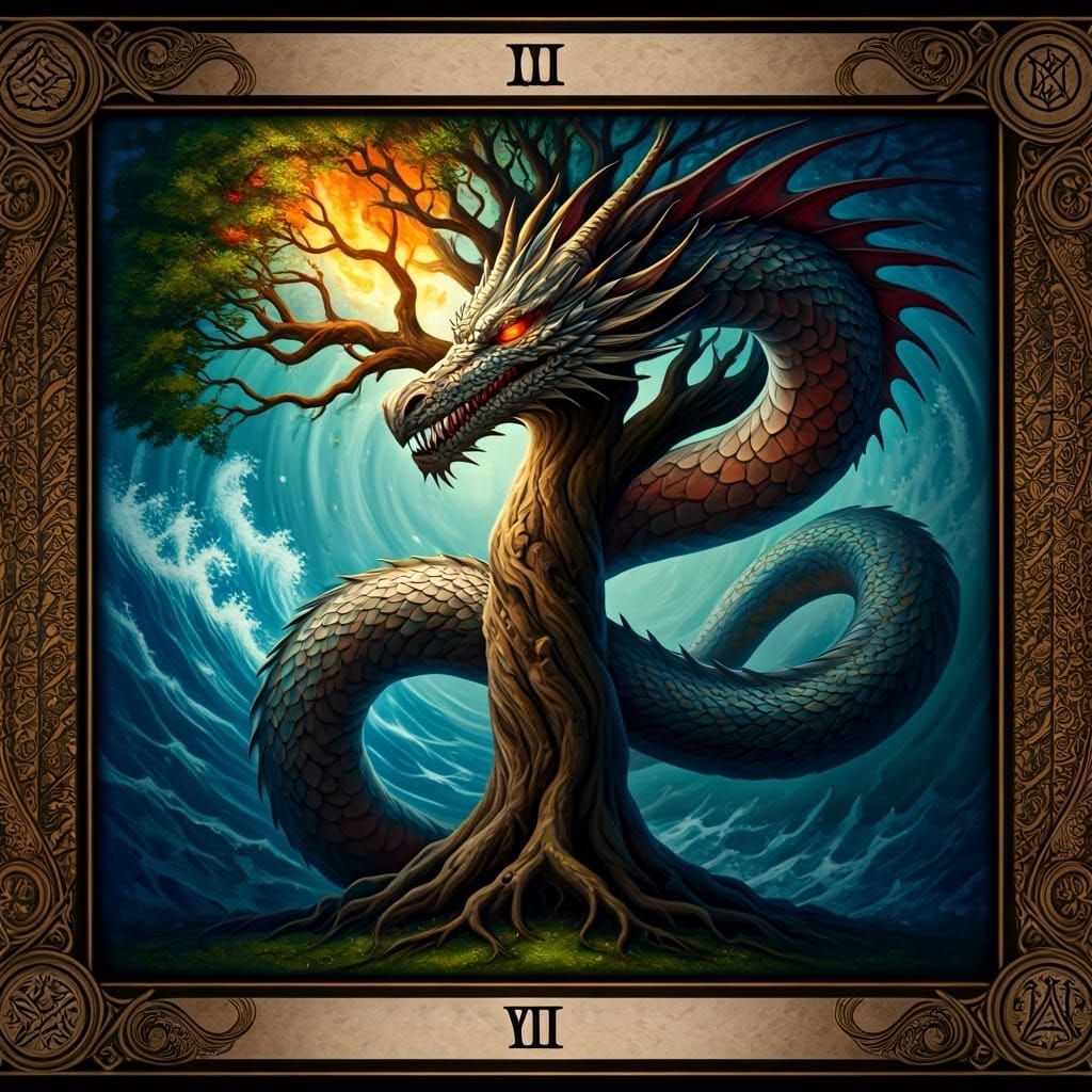 Elemental Dragon Tarot Card in Fantasy Style