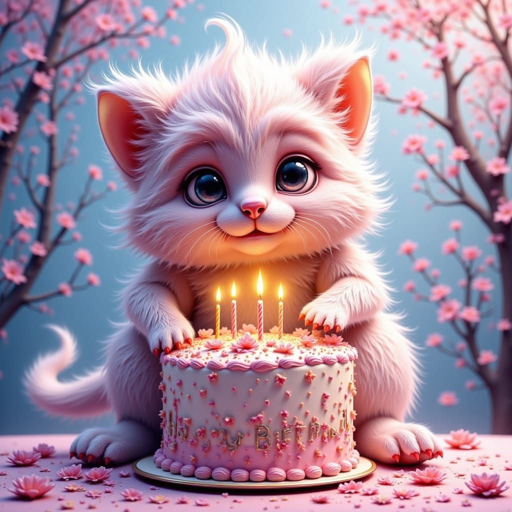 Pastel Furry Monster Celebrates Birthday in Digital Painting