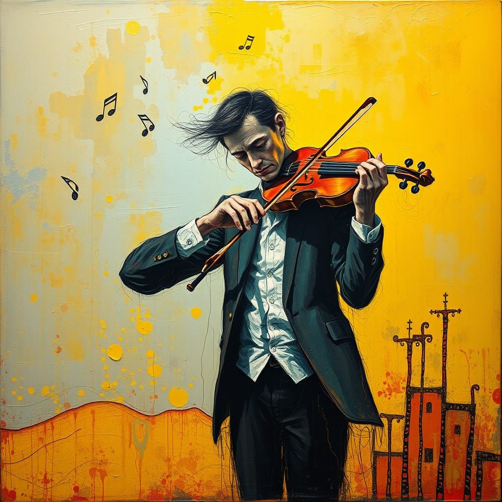 Surrealist Violinist Plays Melting Notes in Air