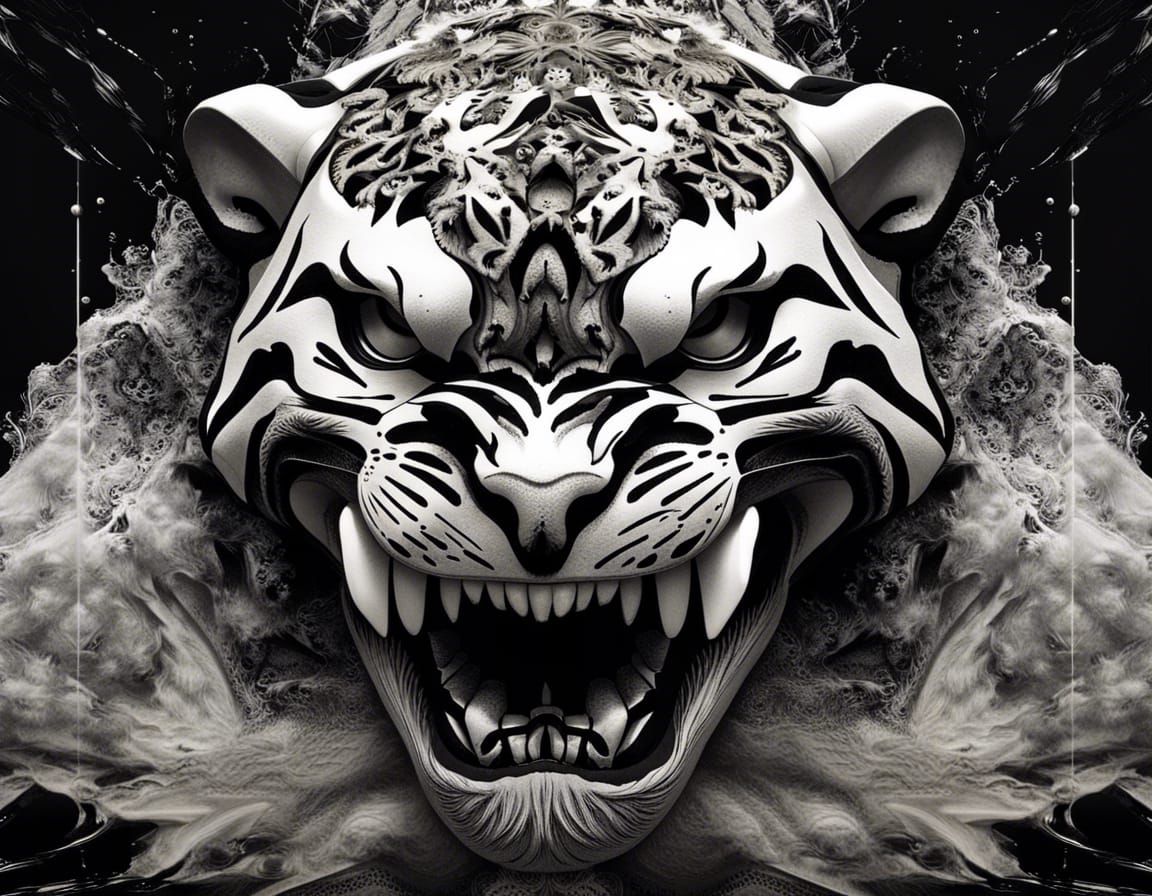 Intricate Sabertooth Skull in Black and White