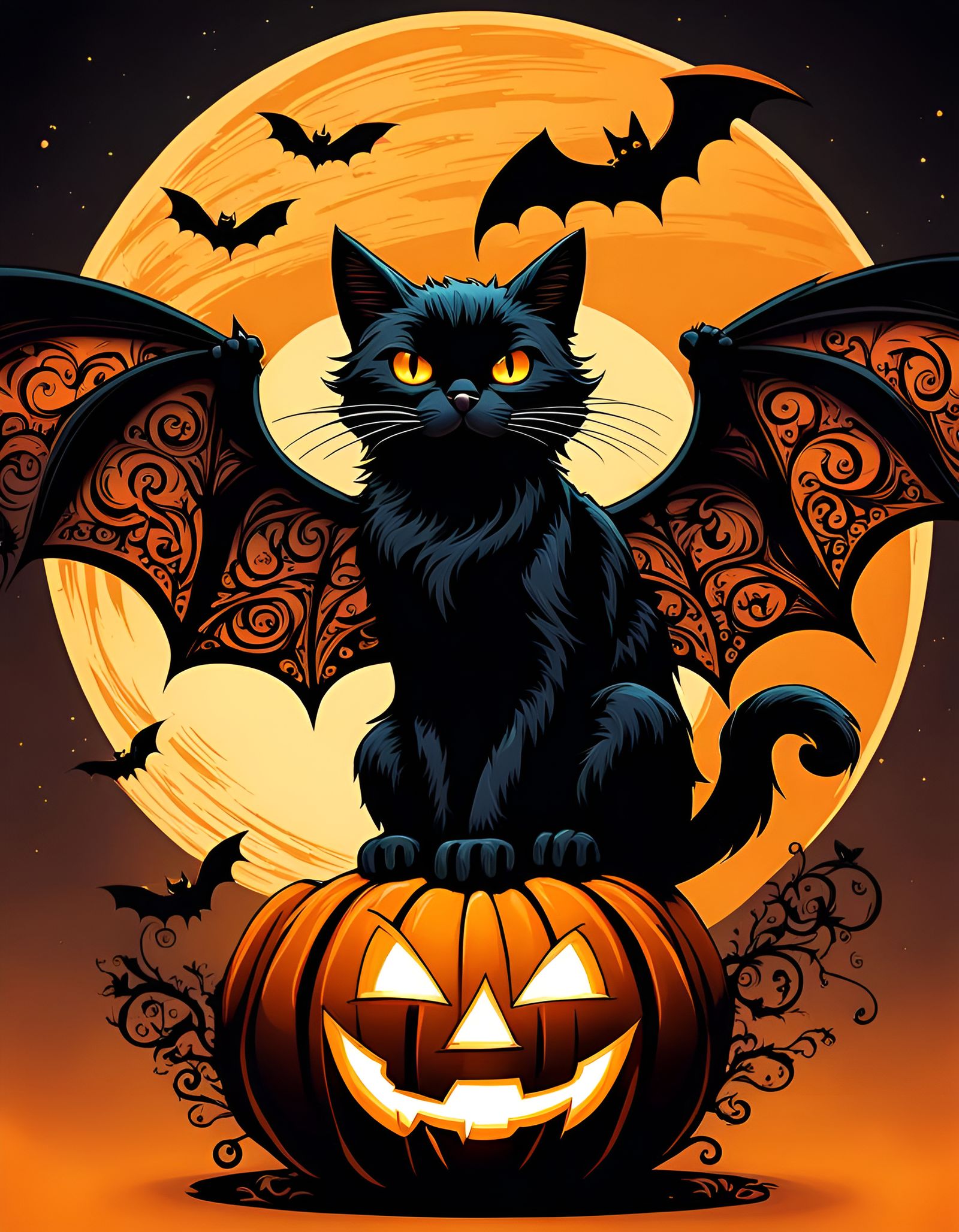 Halloween Cat with Bat Wings Graphic Design