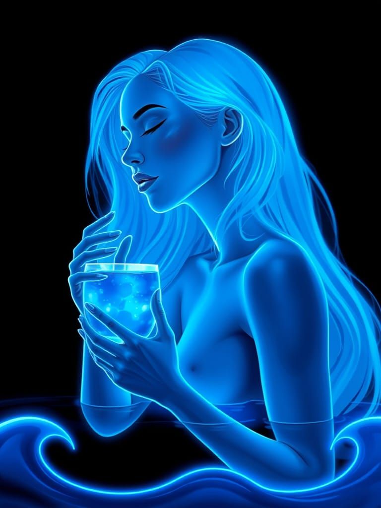 Serene Hyperrealistic Portrait of a Woman Drinking from a Gl...