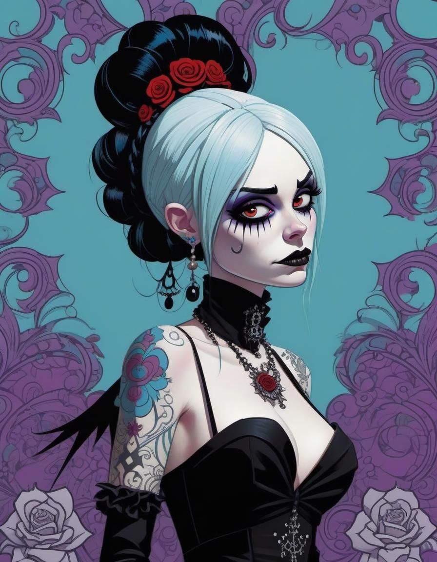 Goth Bride in Cartoon Style