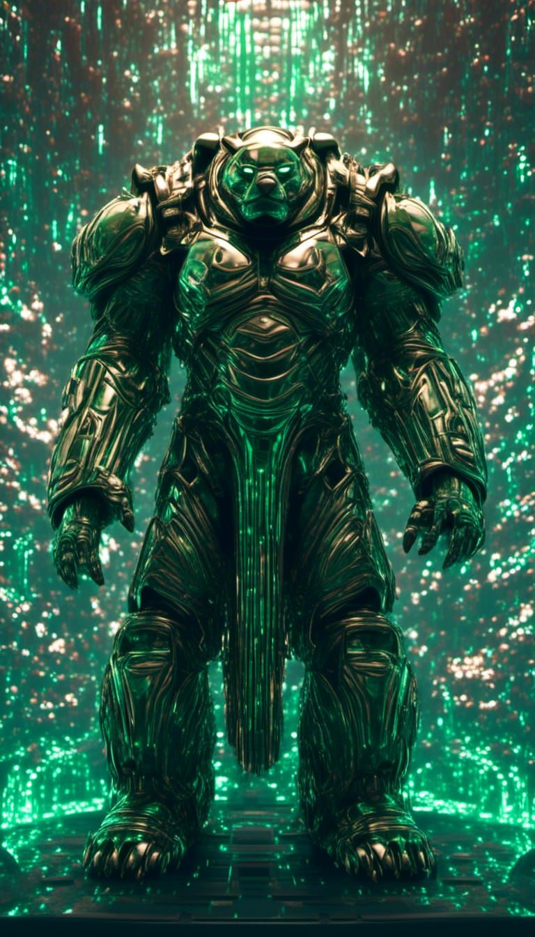 Bioluminescent Ghost Bear Portrait in Matrix Style