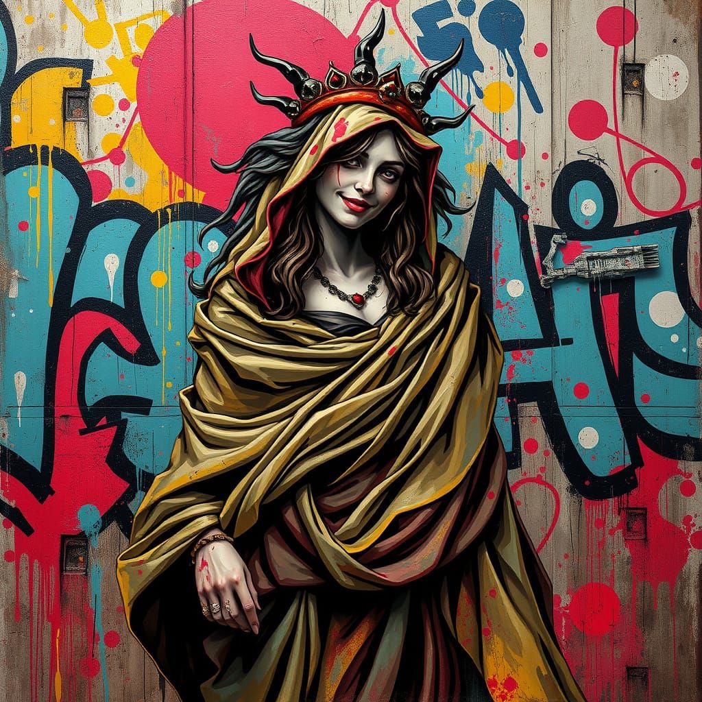 Mischief Greek Goddess in Urban Graffiti Style