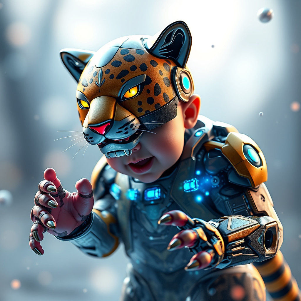 Robot Leopard Action Figure: Detailed Matte Painting