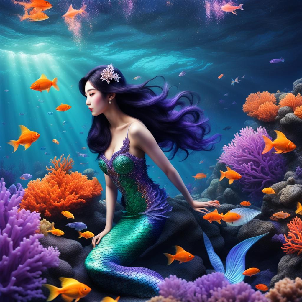 Gorgeous Korean Mermaid Undersea Scene in 8K