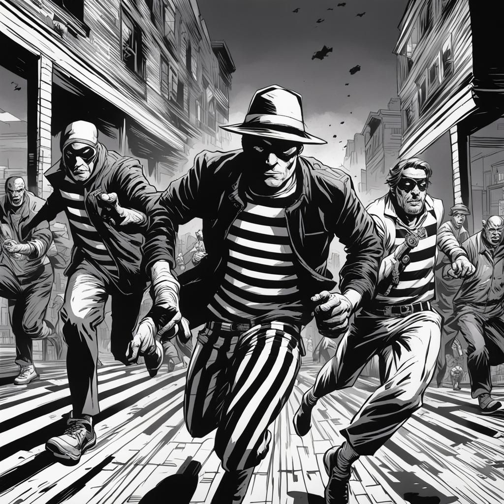 Robber Running Away: Comic Book Art