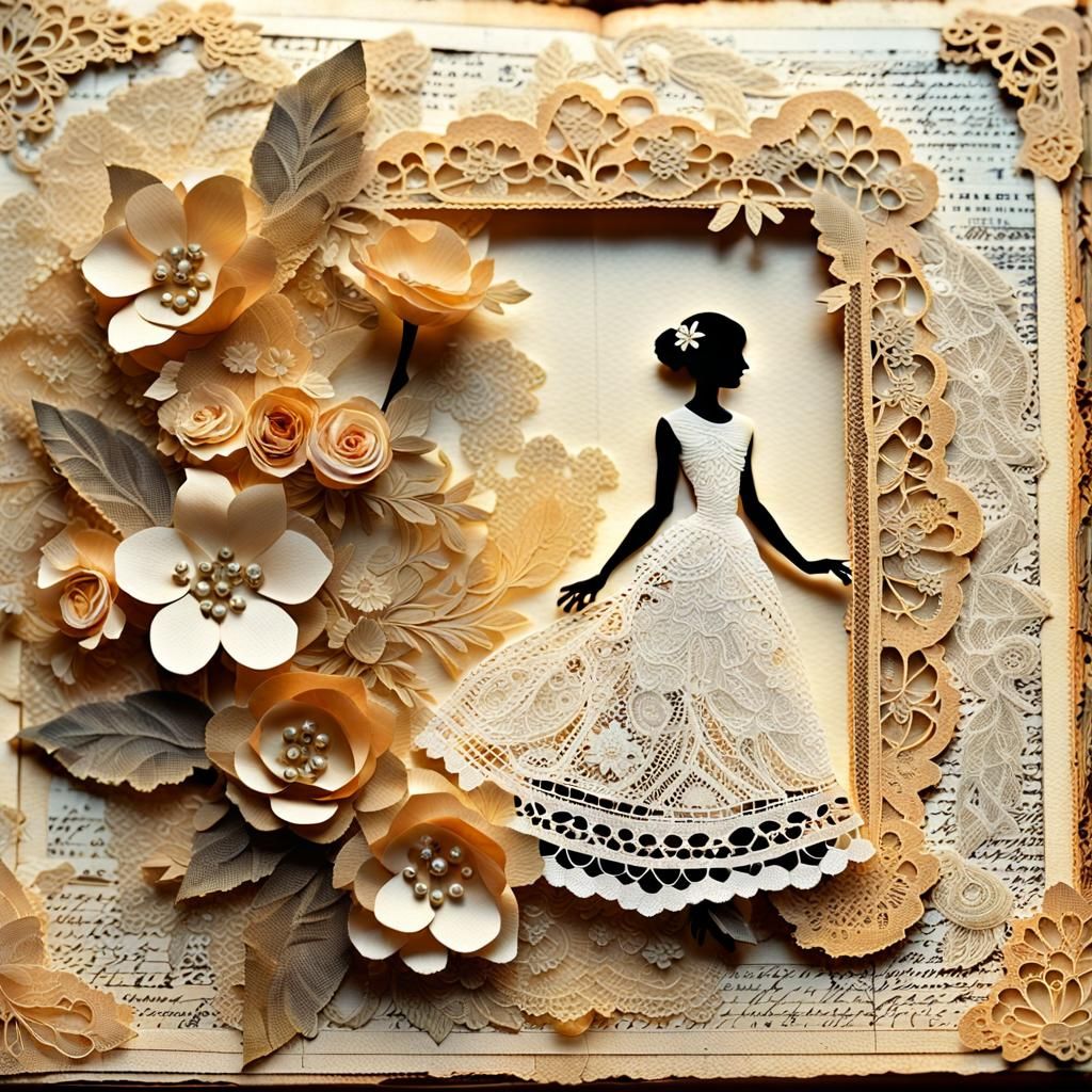 Romantic Vintage Journal Page in Mixed Media Collage Art