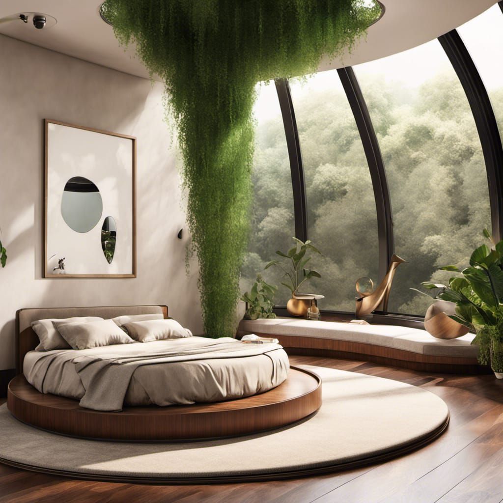 Modern Circular Bedroom with Interior Waterfall