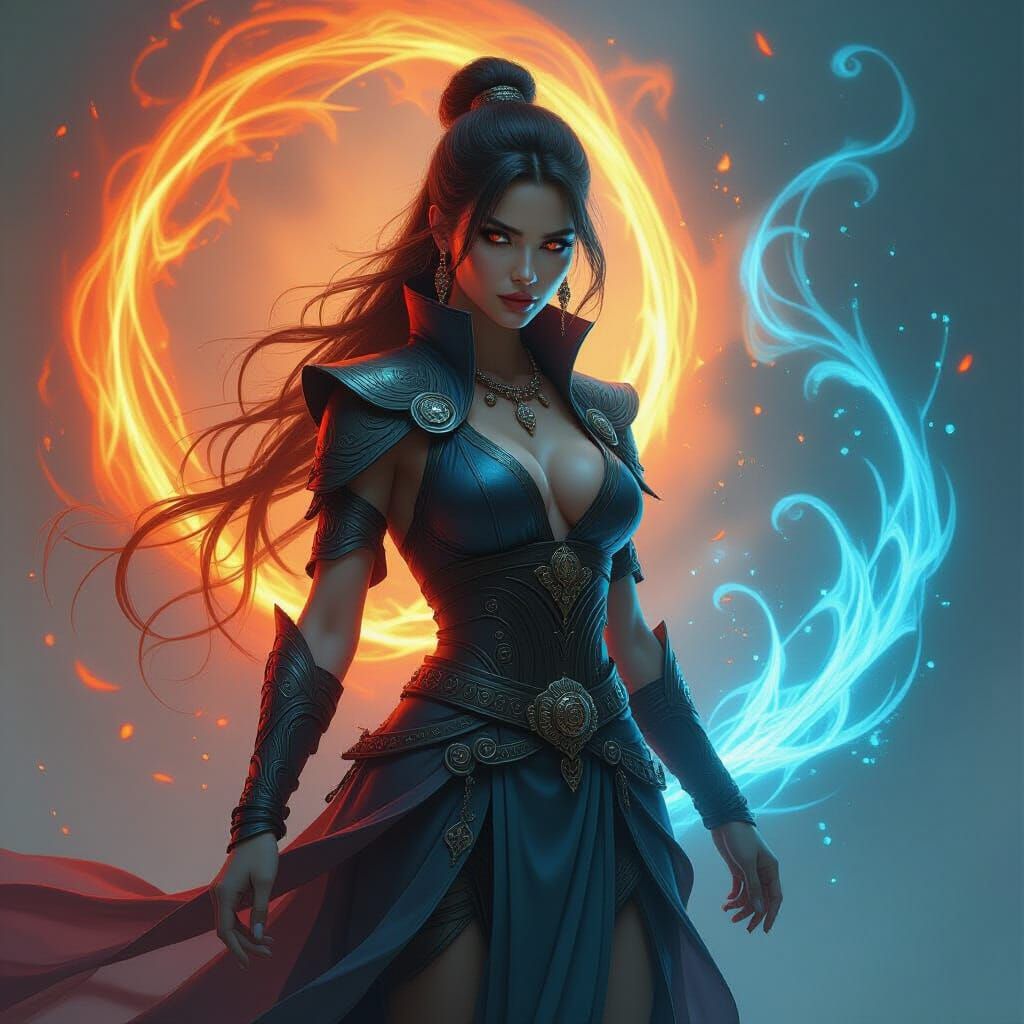Powerful Woman Surrounded by Magical Energy in Dark Fantasy ...