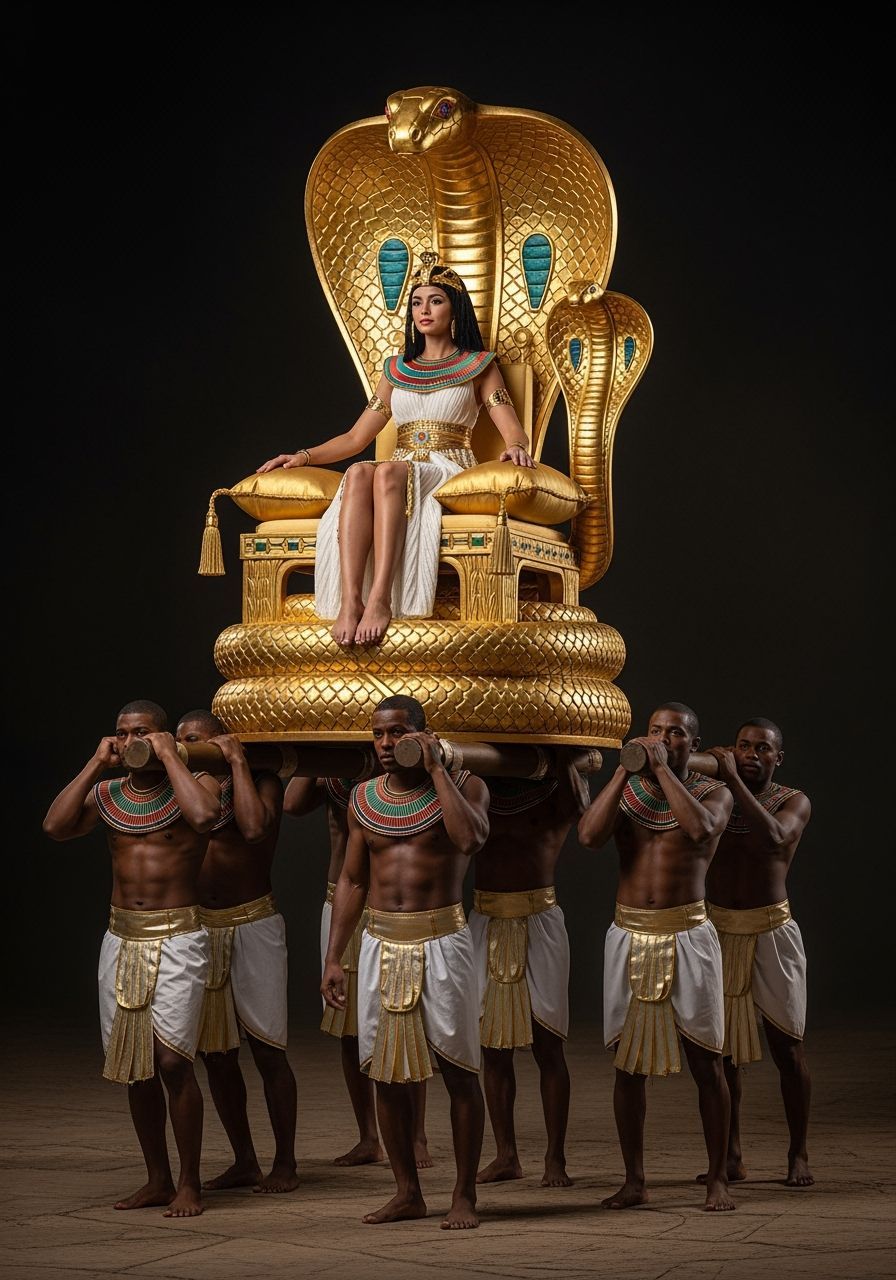 Egyptian Queen on Golden Cobra Throne