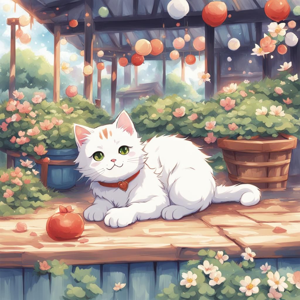 Cute Cat in Anime Style