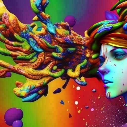 Vibrant Photorealistic Human Brain Portrait