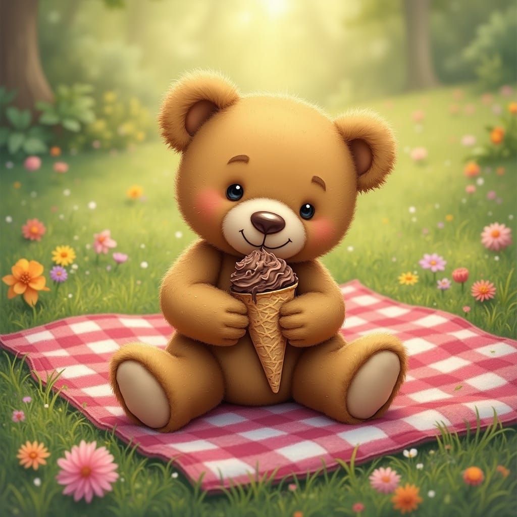 Teddy Bear Delights in Whimsical Ice Cream Treat