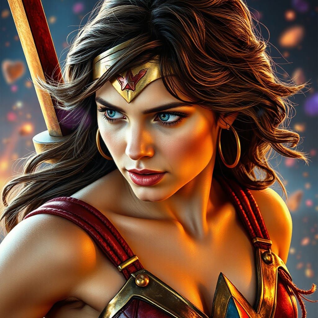 Wonder Woman in Hyperrealistic Splash Art