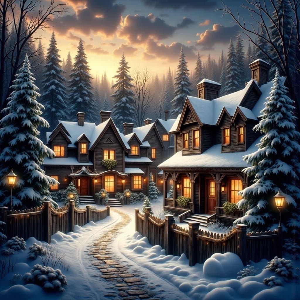 Festive Holiday Scene in Magical Realism Style