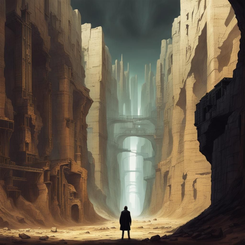 High-Tech City Ruins: Man Confronts Evil