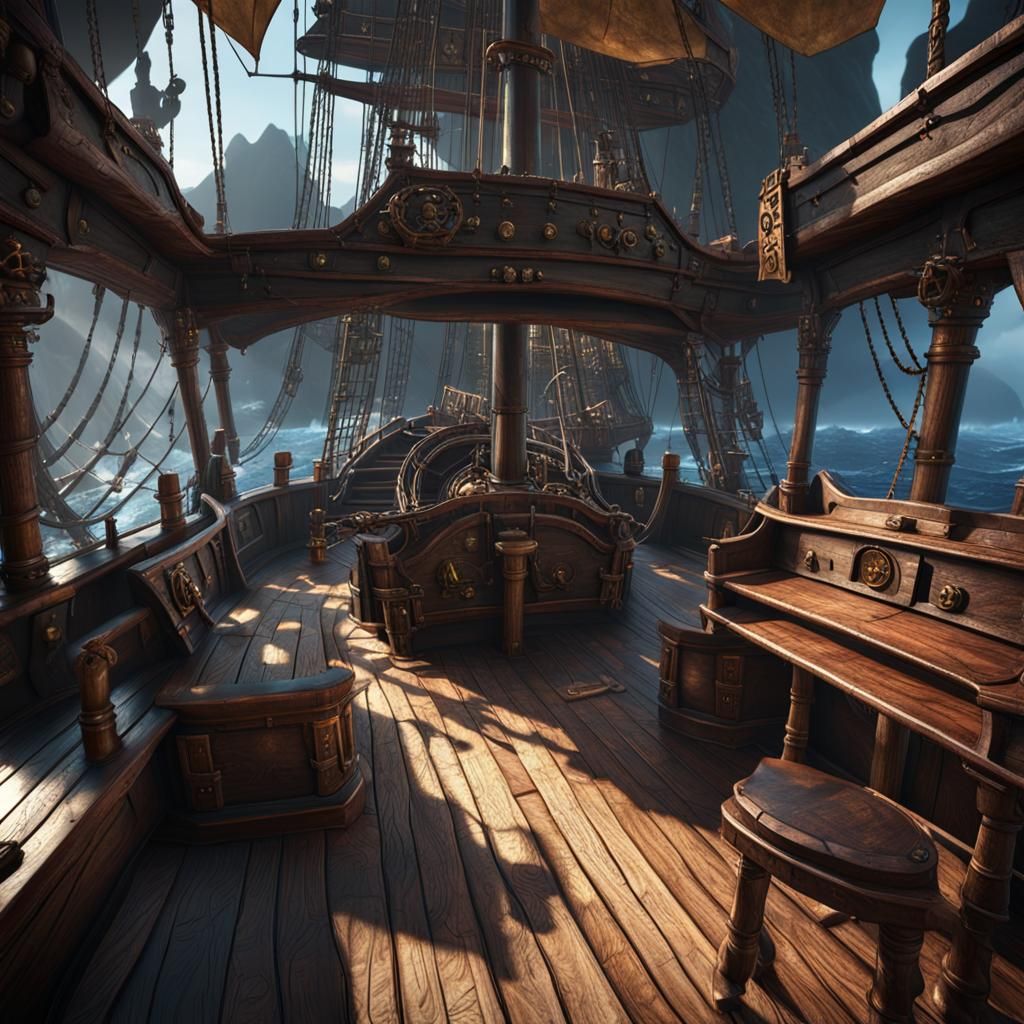 Scary Pirate Ship Interior in 3D Cinematic Style