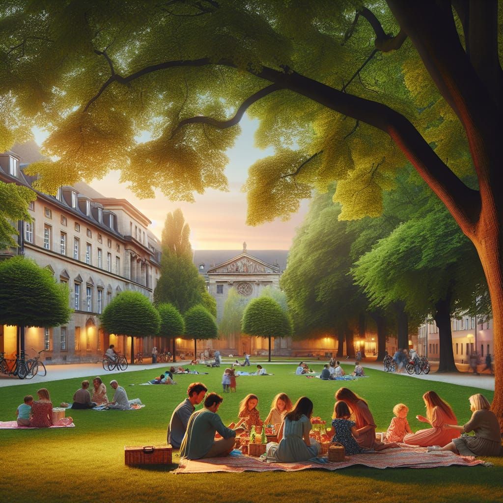 Tranquil Evening Picnic in Historic European Park
