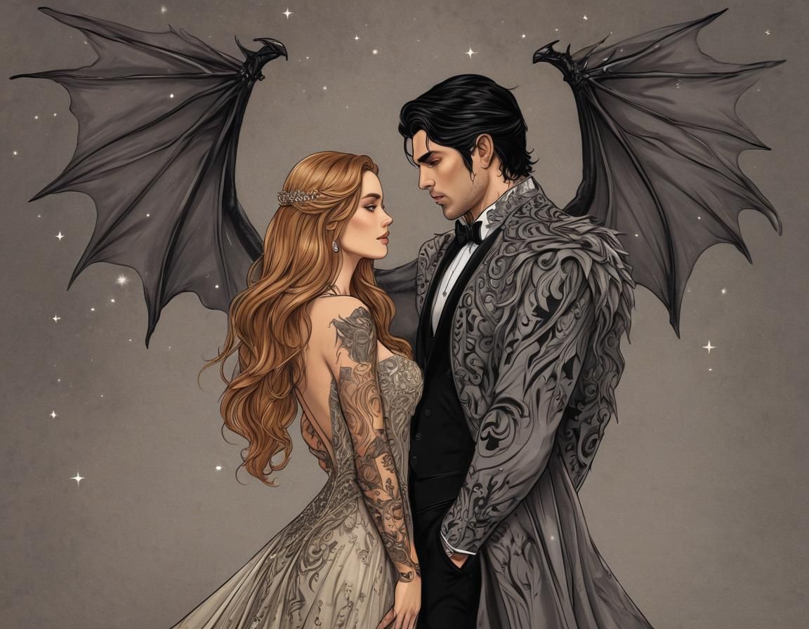 Feyre and Rhysand: Storybook Illustration of a Couple