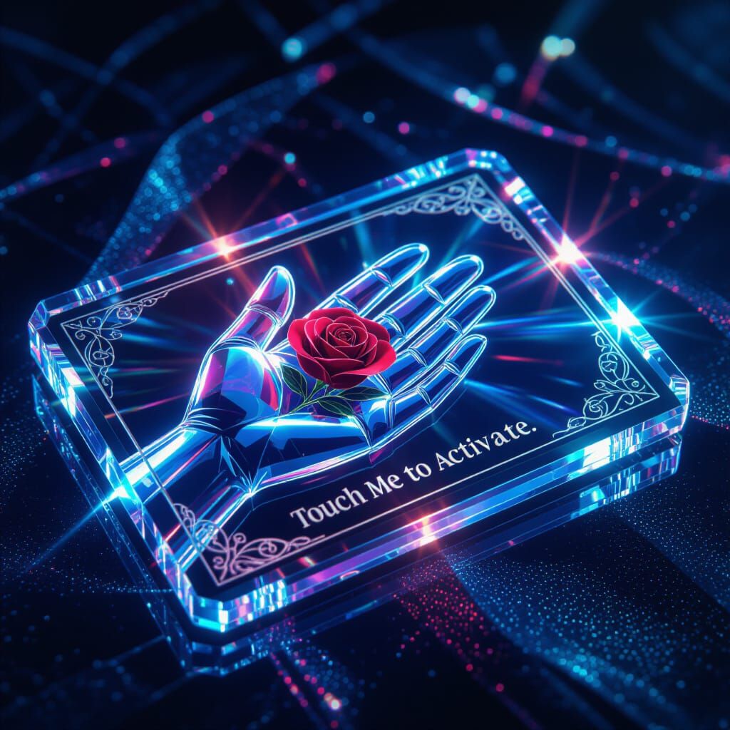 Crystal Magic Card with Red Rose and 3D Engravings