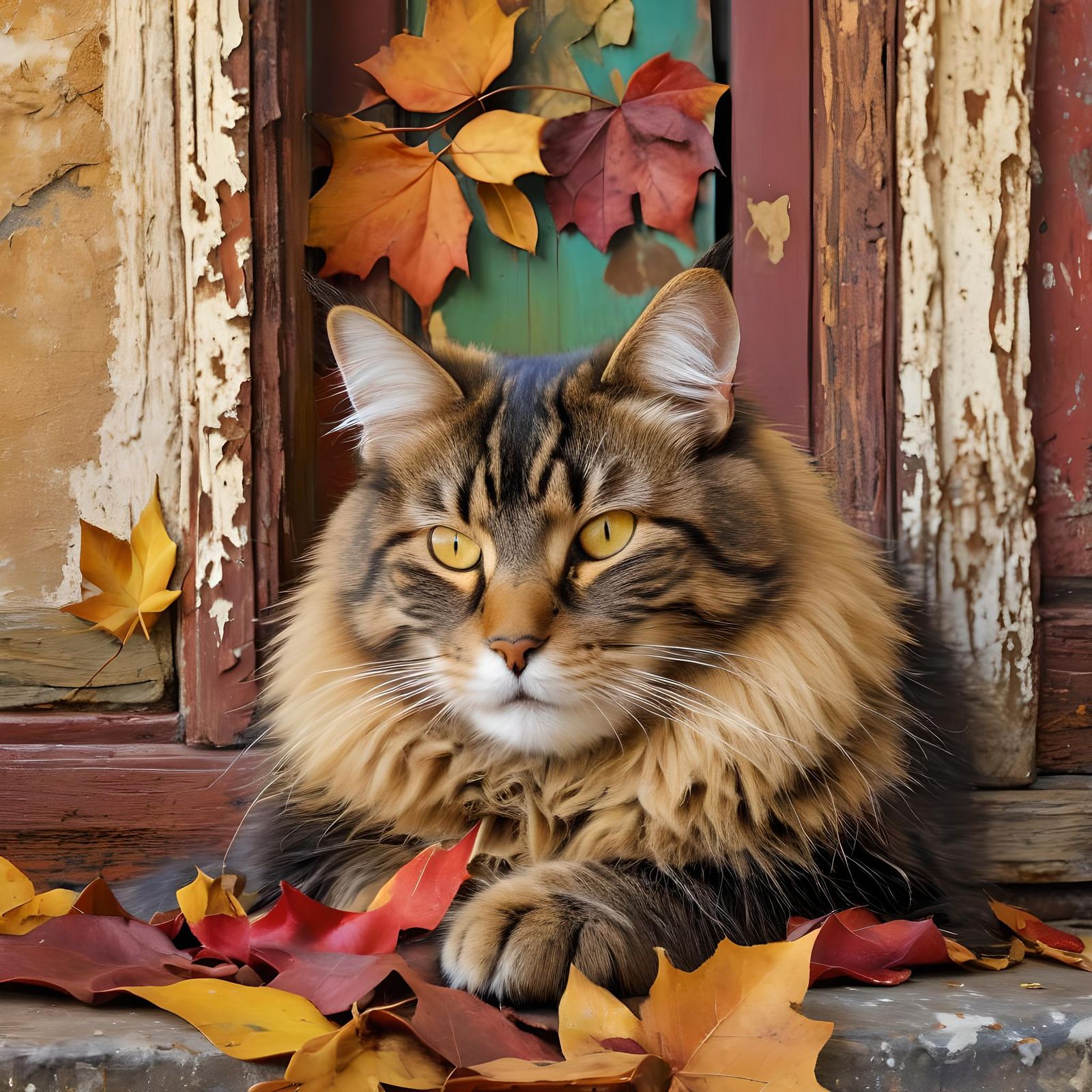 Sleepy Cat in Autumn Sunlight