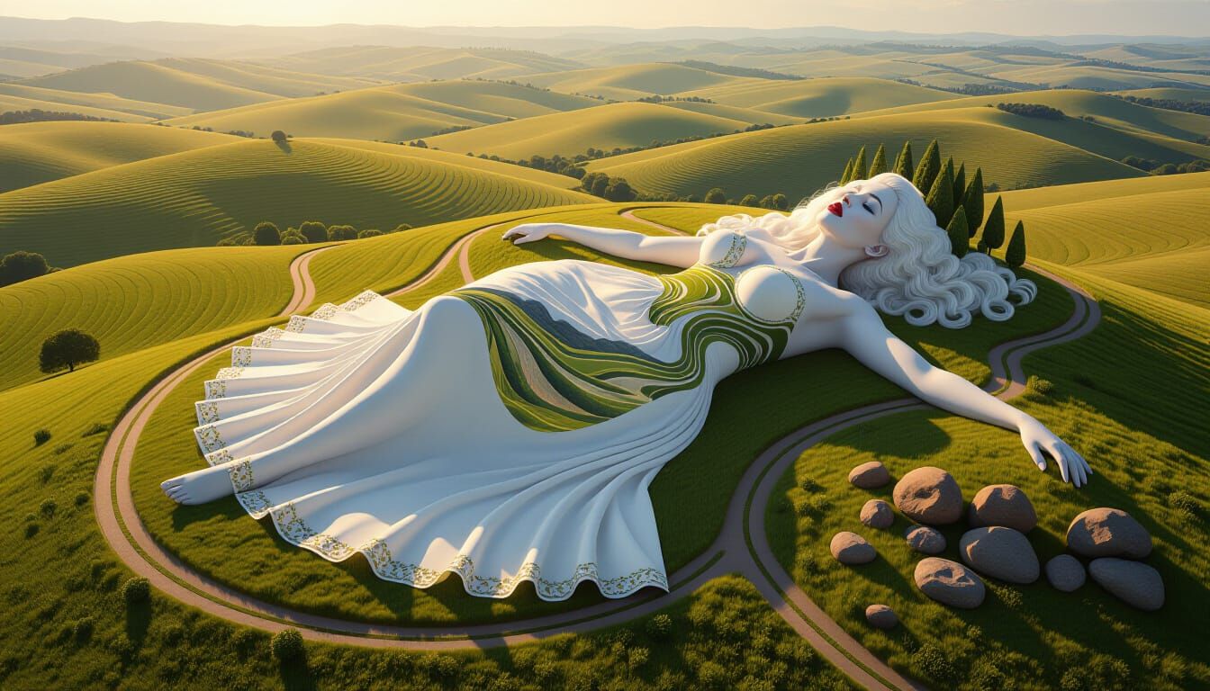 Surreal Albino Woman Landscape: Hyper-Realistic Concept Art