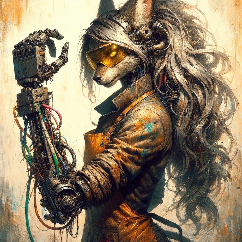 Jackal Engineer with Prosthetic Arm, Anime Art