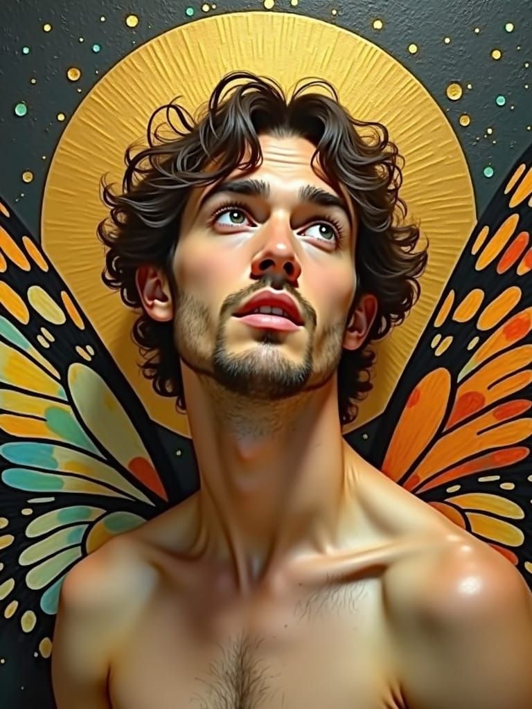 Celestial Male with Butterfly Wings as Klimt Inspired Art