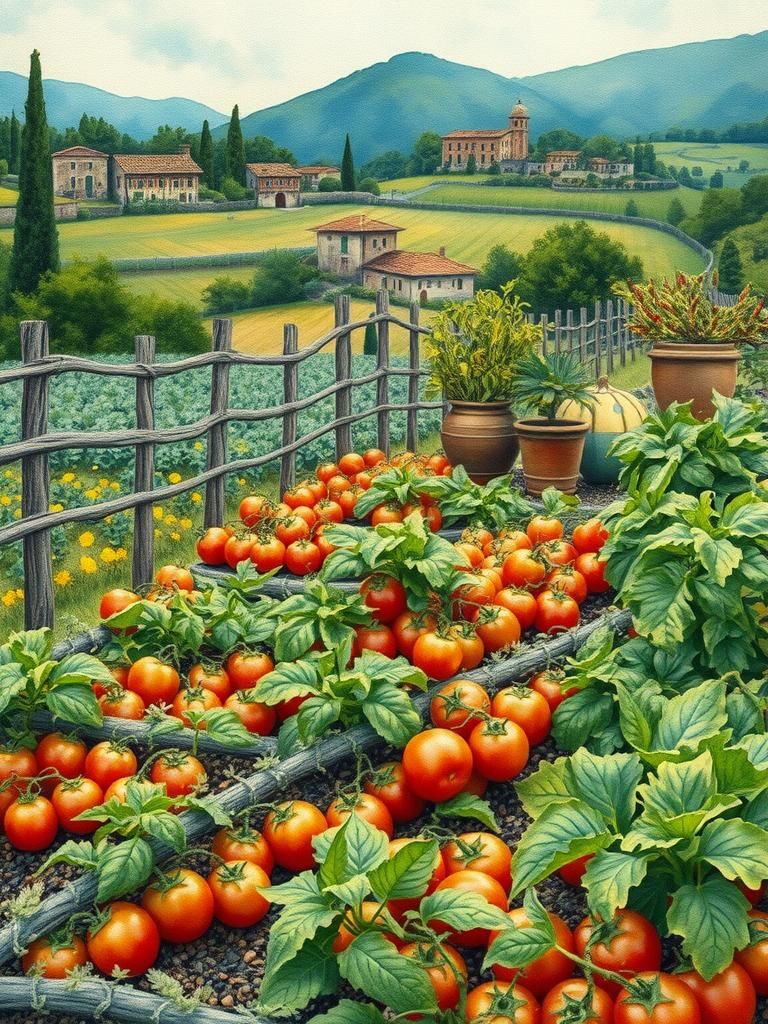 Italian Garden in Impressionistic Watercolor Style