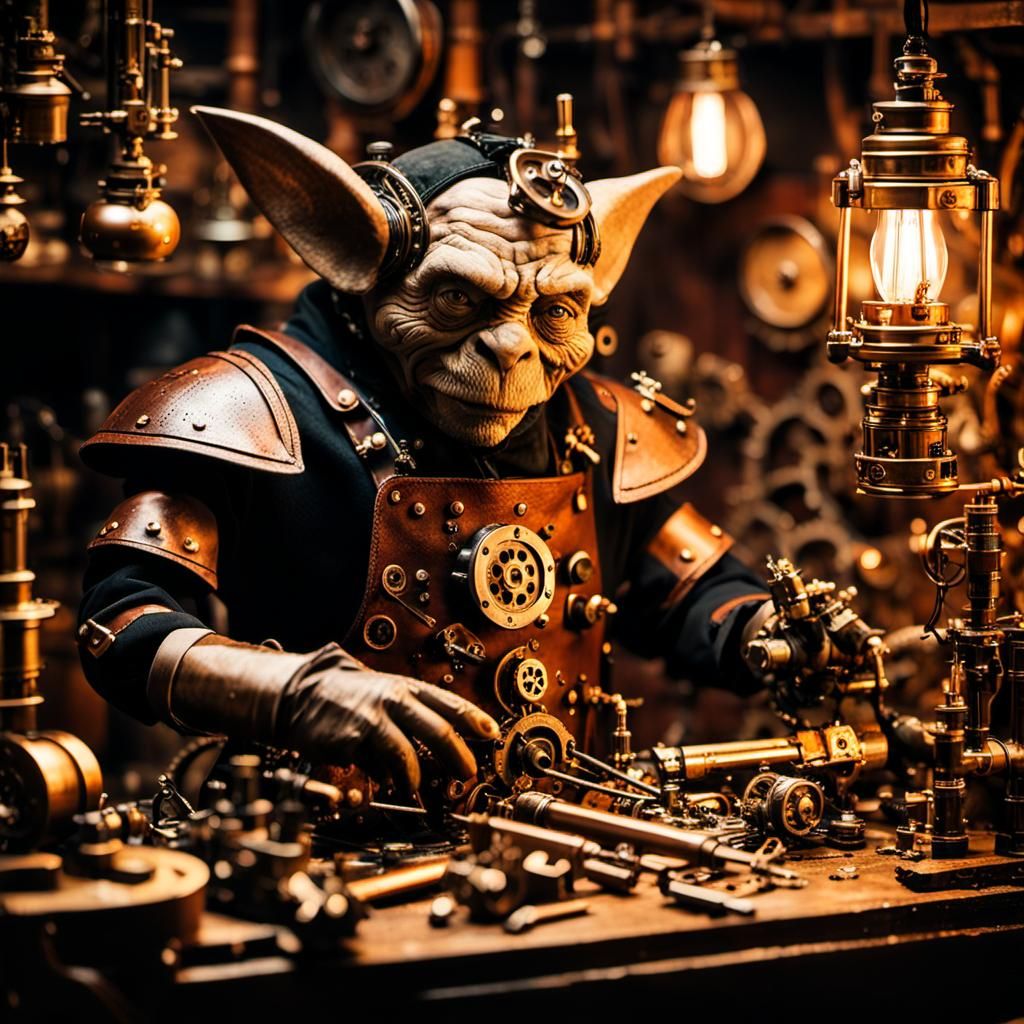 Steampunk Goblin's Gearhive Workshop Engine Repair