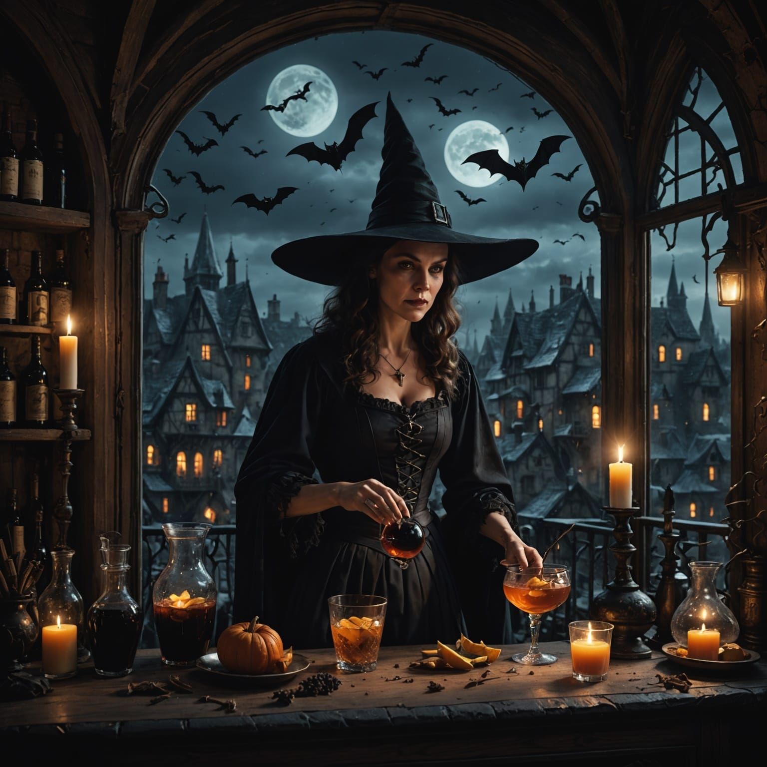 Victorian Era Witch in a Dark, Atmospheric Study