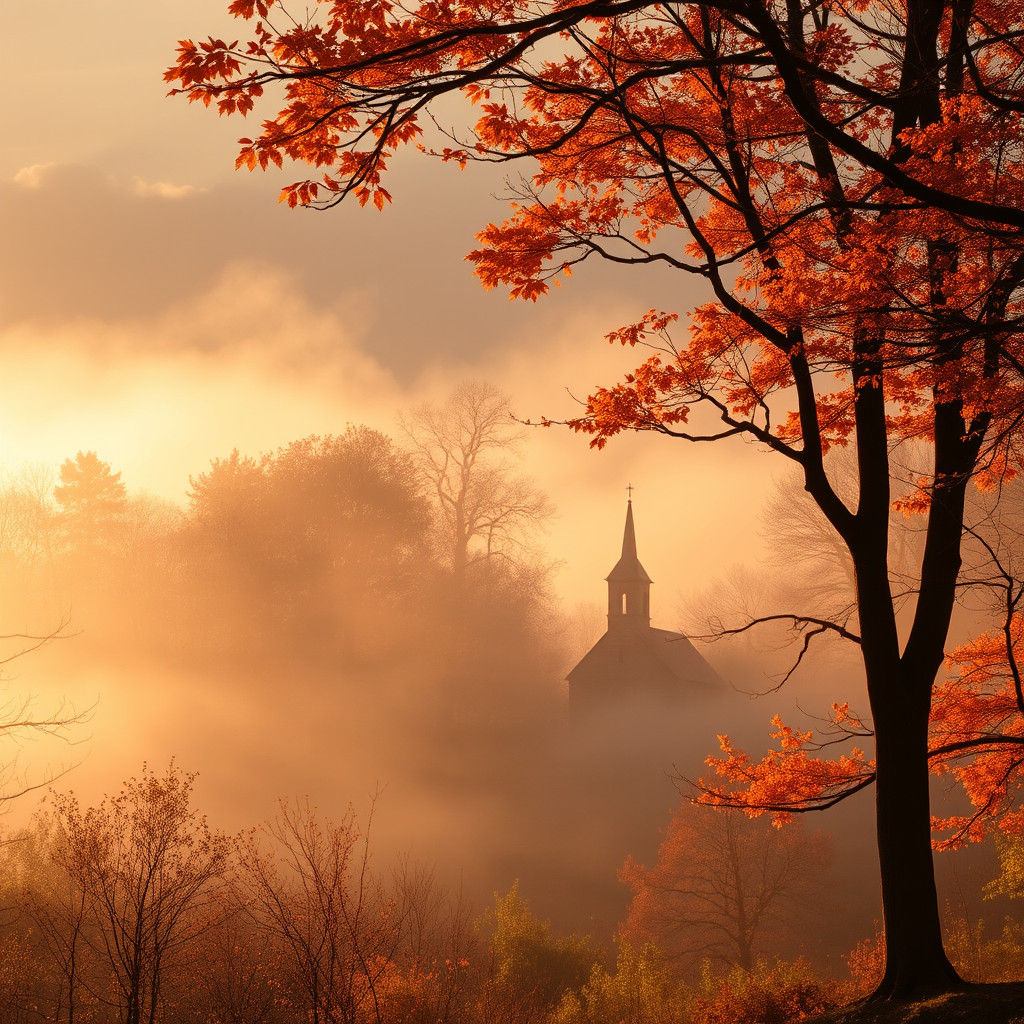 Autumnal Mist Shrouds a Wooded Valley